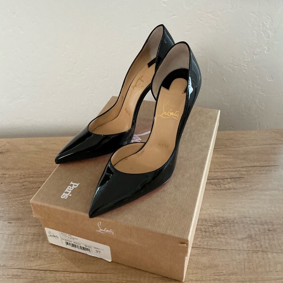 Christian Louboutin Iriza Black Patent Leather Heels Red Bottoms in box - Picture 2 of 5